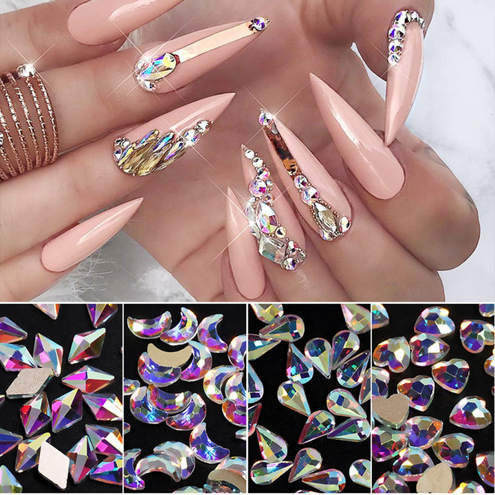 Nail Art Rhinestones Kit 1680Pcs White AB Crystal Rhinestone for Nails Flatback Rhinestones Beads Multi Shapes Crystals Gems Nail Charms Decorations for Nail Art Craft DIY Clothes Shoes Jewelry