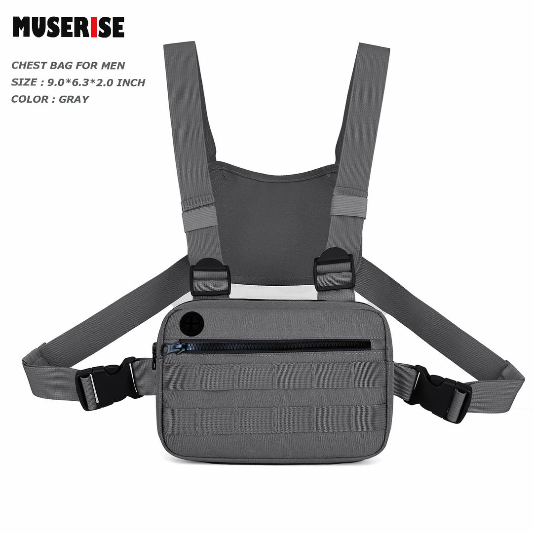 Outdoor Water Resistant Chest Bag For Men,Tactical EDC Chest Pack With Built-In Phone Holder, Lightweight Utility Chest Rig Pouch For Workouts, Running,Cycling,Hiking (M, Grey)