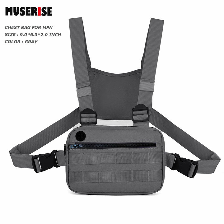 Outdoor Water Resistant Chest Bag For Men,Tactical EDC Chest Pack With Built-In Phone Holder, Lightweight Utility Chest Rig Pouch For Workouts, Running,Cycling,Hiking (M, Grey)