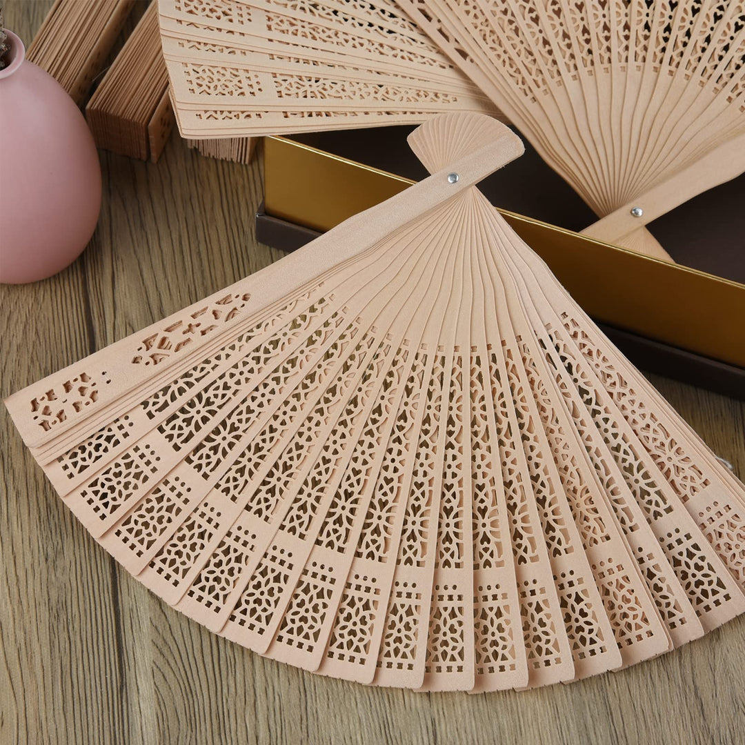 20 Pieces White Handheld Paper Fan Paper Folding Fans with Bamboos for Wedding Gift, Party, Home