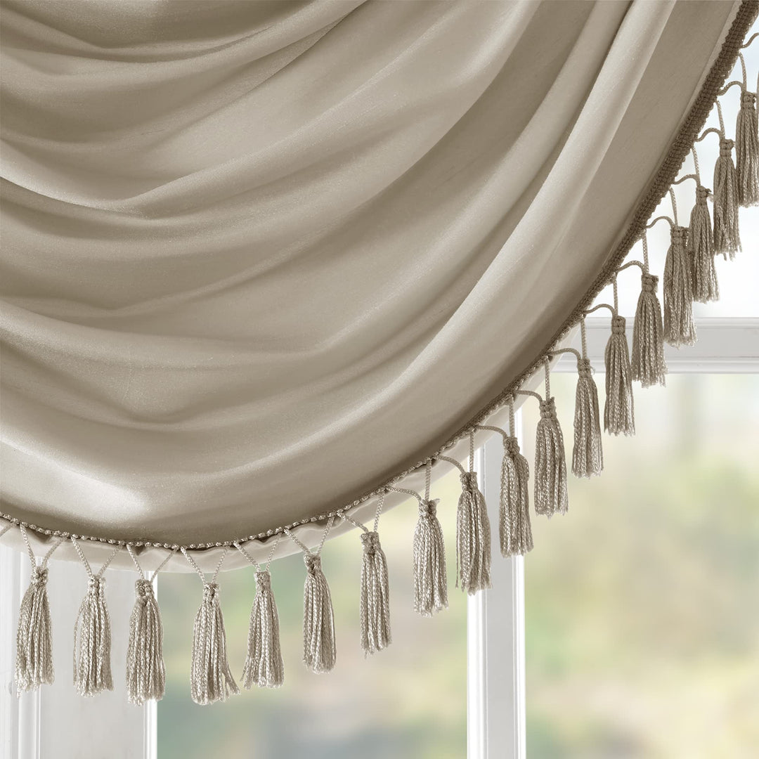 Elena Waterfall Embellished Rod Pocket Valance , Faux Silk Valances for Window , 38X46 , Champagne