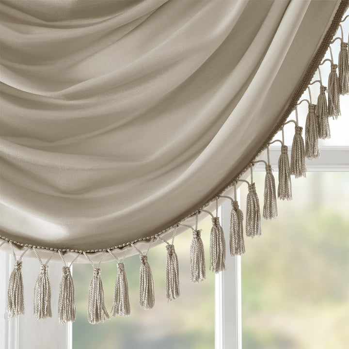 Elena Waterfall Embellished Rod Pocket Valance , Faux Silk Valances for Window , 38X46 , Champagne