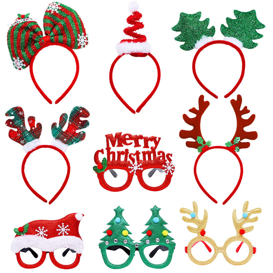 9 Pieces Christmas Headbands Xmas Glasses Frames Christmas Costume Headwear Accessory for Christmas Party Favor