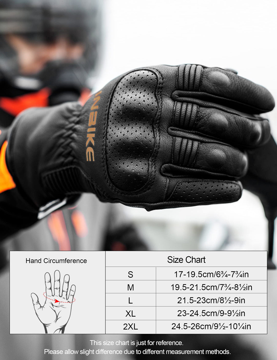 Winter Motorcycle Gloves, Cold Weather Thermal Leather Full Finger Motorbike Gloves Black Large