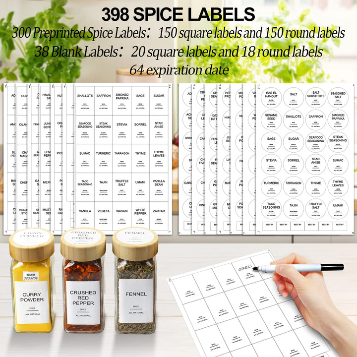 Glass Spice Jars with Bamboo Lids | Square Spice Jar with Labels | Spice Bottles With Shaker Lids | Spice Containers | for Cabinet,Drawer,Spice Rack | Seasoning Organizer (Pack of 24)