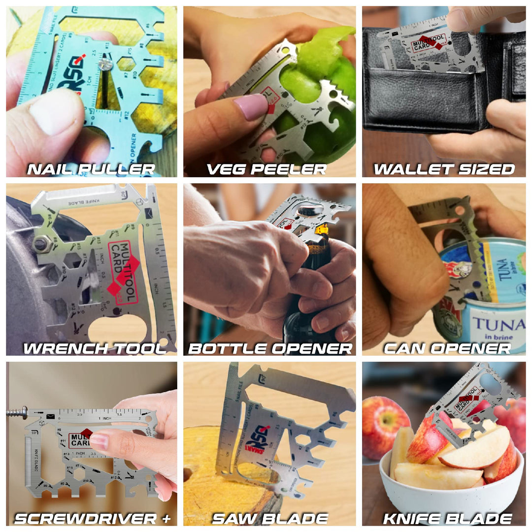 37-in-1 Wallet Tool Card Silver Set Men&#39;s Gifts for Dad. Wallet Multi Tool Card Men Gifts for Birthday. EDC Multi Tool Credit Card Size Dad Tool Gift. Stocking Stuffers Cool Tool Gifts for Men