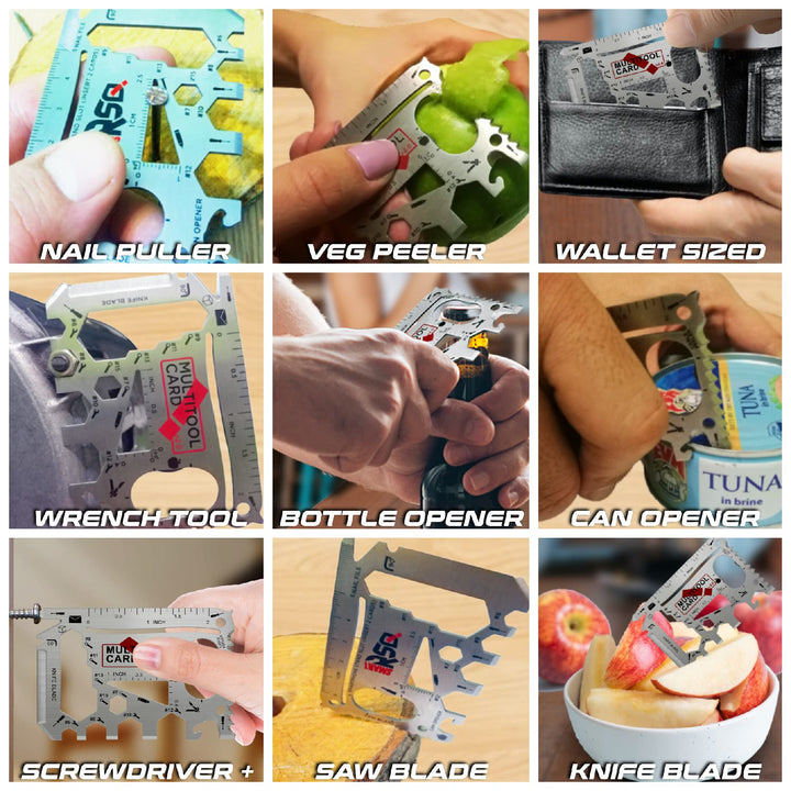 37-in-1 Wallet Tool Card Silver Set Men&#39;s Gifts for Dad. Wallet Multi Tool Card Men Gifts for Birthday. EDC Multi Tool Credit Card Size Dad Tool Gift. Stocking Stuffers Cool Tool Gifts for Men
