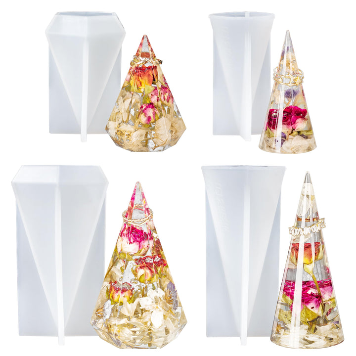 LET&#39;S RESIN Ring Cone Resin Molds,4 Pcs Ring Holder Silicone Molds for Epoxy Resin, Ring Cone Pyramid Silicone Resin Molds for DIY Ring Stand, Ring Jewelry Display Stand, Wedding Gift