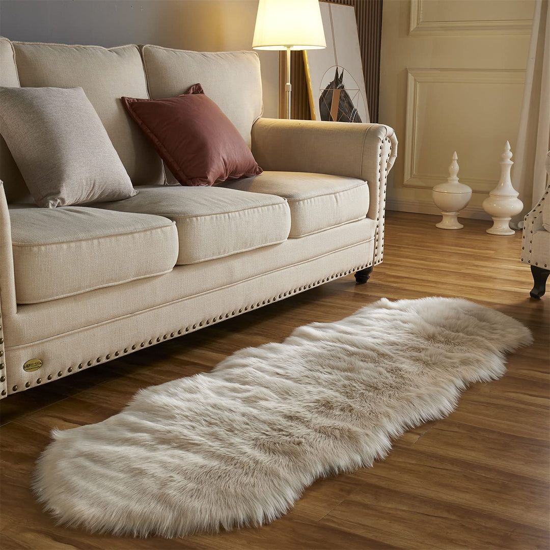 Area Rug Faux Fur Sheepskin Beige for Home Bedroom, Fluffy Small Fuzzy Furry Shaggy Rug for Living Room 2 x 6 Feet