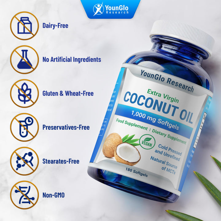 YounGlo Research Coconut Oil 1000 mg 100% Cold-Pressed 