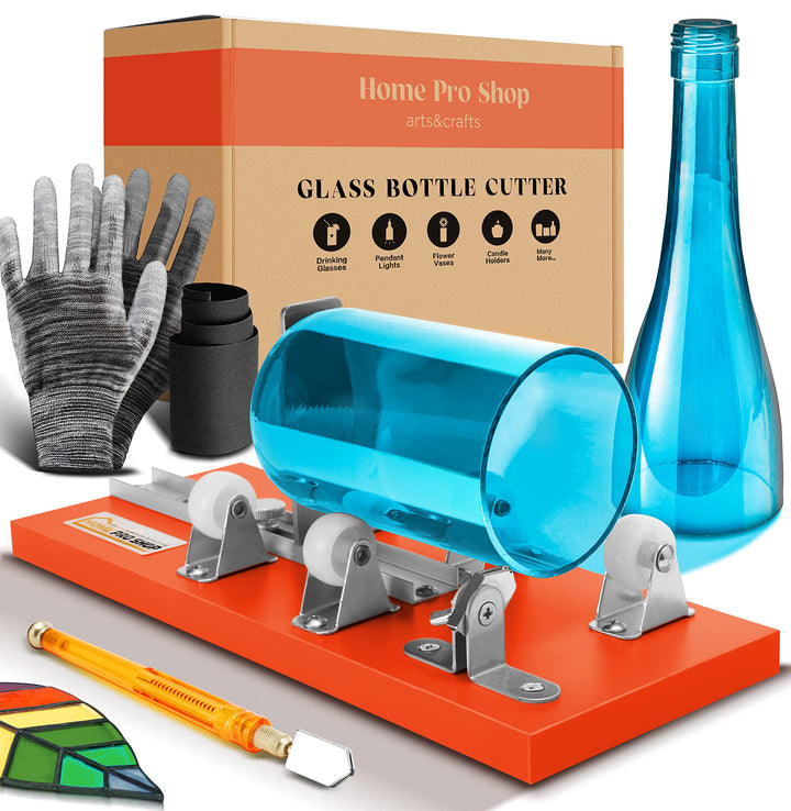 Home Pro Shop Premium Glass Bottle Cutter Kit - DIY Glass Cutter for Bottles - Beer &amp; Wine Bottle Cutter Tool with Safety Gloves &amp; Accessories (All in One)