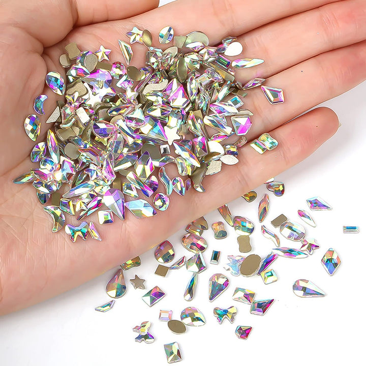 Nail Art Rhinestones Kit 1680Pcs White AB Crystal Rhinestone for Nails Flatback Rhinestones Beads Multi Shapes Crystals Gems Nail Charms Decorations for Nail Art Craft DIY Clothes Shoes Jewelry