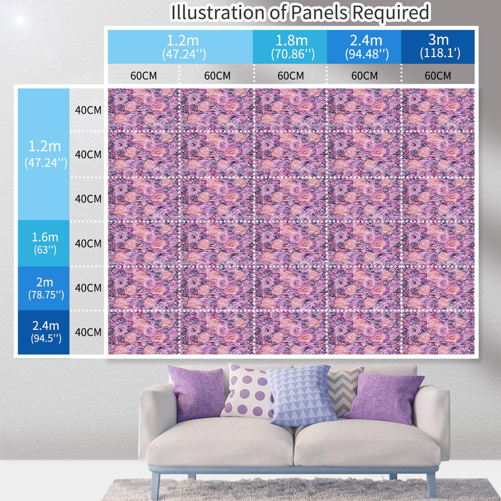 Artificial Flower Wall, Wall Flower Silk Rose,Flower Wall Panel, 24X16inches, Used for Wedding,Garden Wall, Party, Church Wall, Stage Background Decoration, (Autumn Purple)