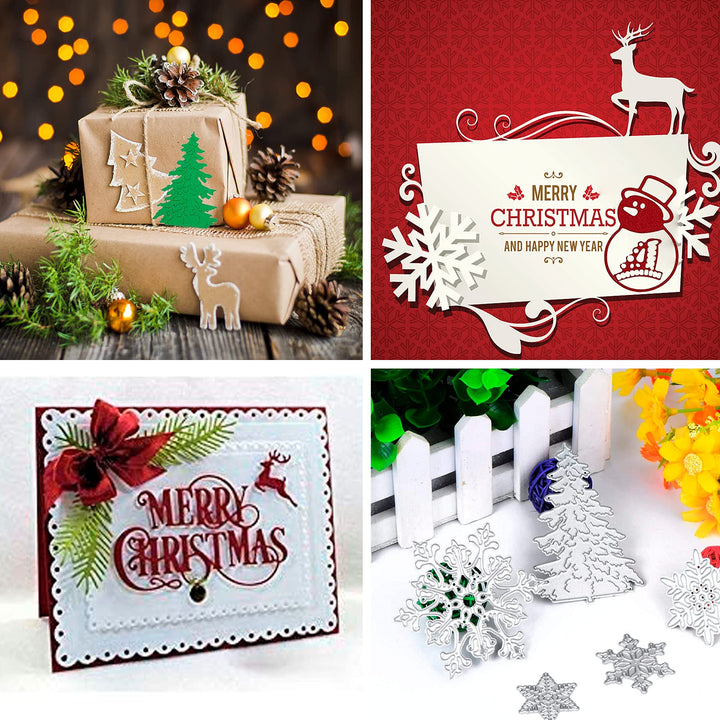 7 Pieces Merry Christmas Die Cuts, Christmas Tree Metal Cutting Dies Snowflake Deer Snowman Cut Stencils for Card Making DIY Scrapbooking Paper Dies for Album Decorative Embossing
