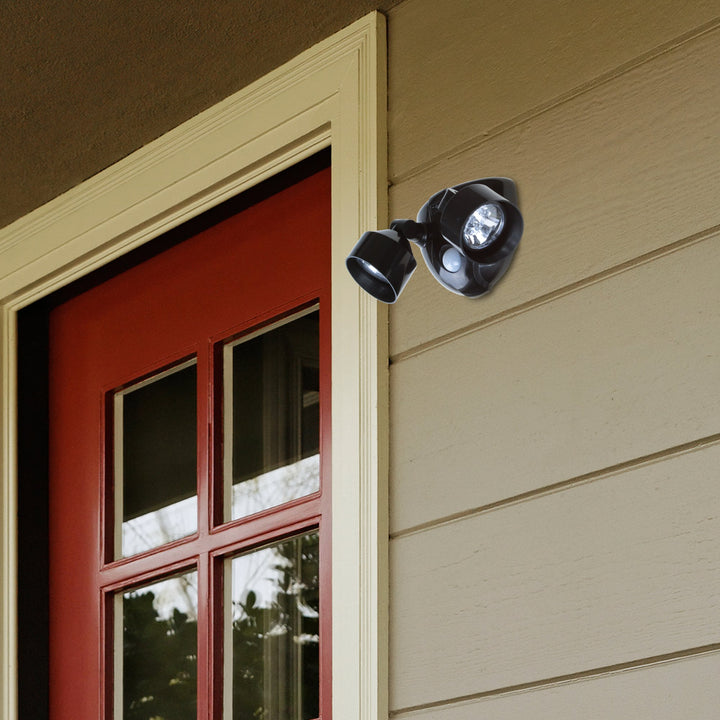 Dual Head Motion Sensor LED Wireless Security Light- Outdoor Porch, Deck, Window Adjustable Light, Battery Powered- By - Black - 80-108