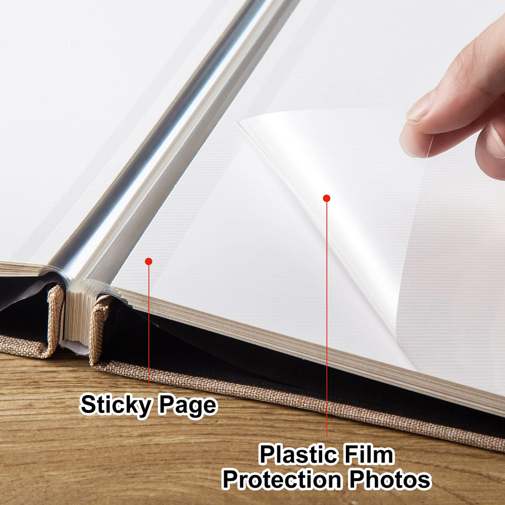 Self Adhesive Photo Album 3x5 4x6 5x7 6x8 8x10 Acid Free Magnetic Pages DIY Scrapbook,Length 11x Width10.6 (lnches) 40 Pages Linen Cover Photo Book with A Metallic Pen (Brown)