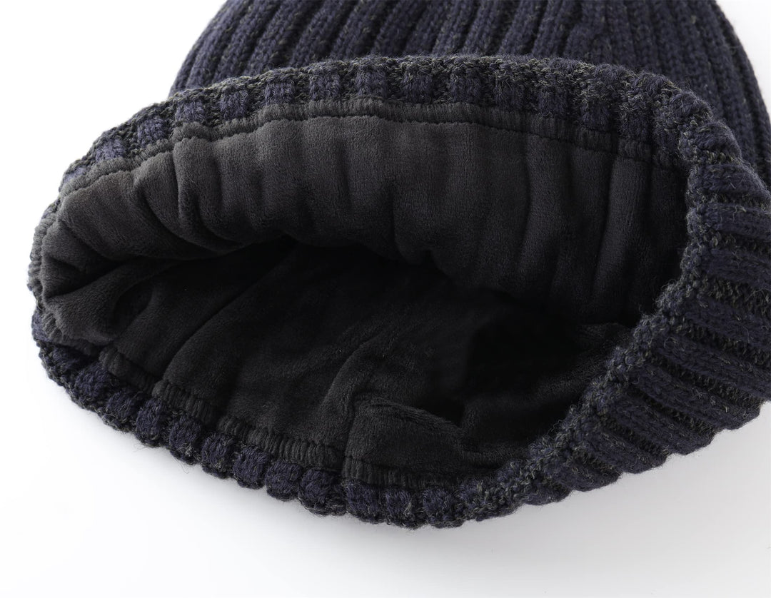 Connectyle Outdoor Classic Bassic Men 's Warm Winter Hats Thick Knit Long Cuff Beanie Cap with Lining, 55 60cm, Navy Blue