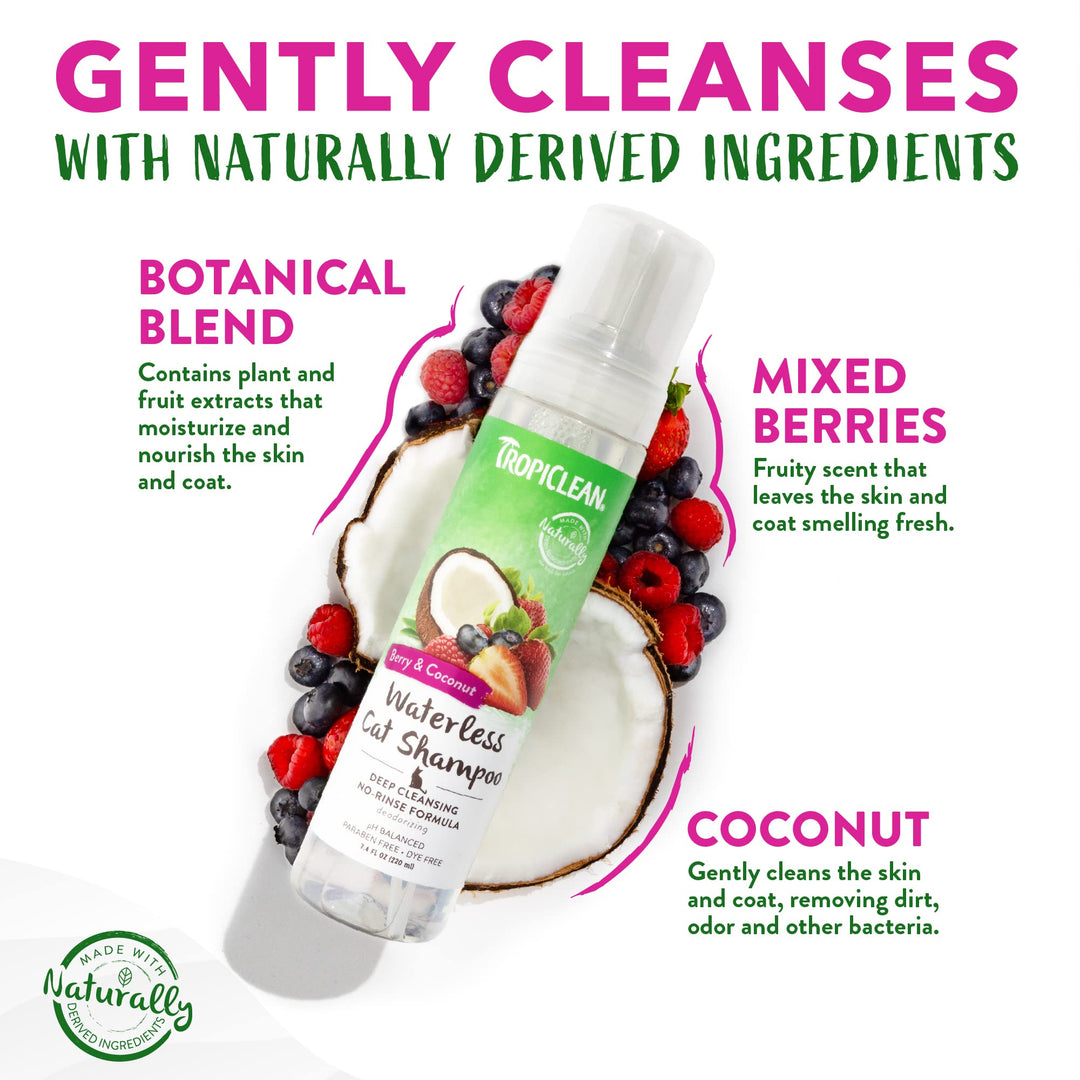 Berry Coconut Waterless Cat Shampoo | Deep Cleansing Dry Shampoo for Cats | Natural Cat Shampoo Derived from Natural Ingredients | Made in The USA | 7.4 oz.