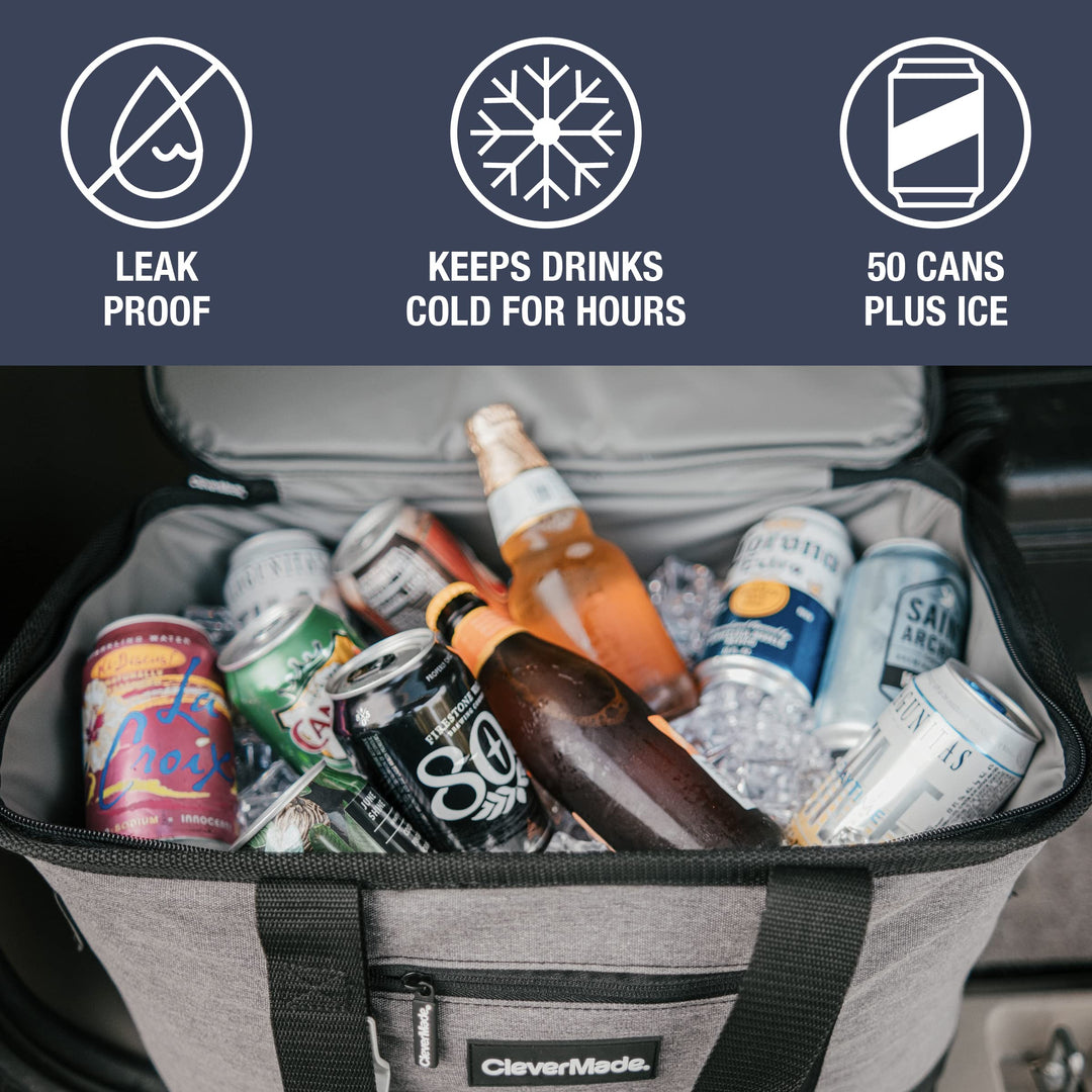 Collapsible Cooler Bag, 50 Can Beach &amp; Travel Car Cooler, Folding Soft Cooler, Shoulder Strap, Bottle Opener, Great Car Coolers for Travel, Leak Proof Cooler Bag [Charcoal/Black]