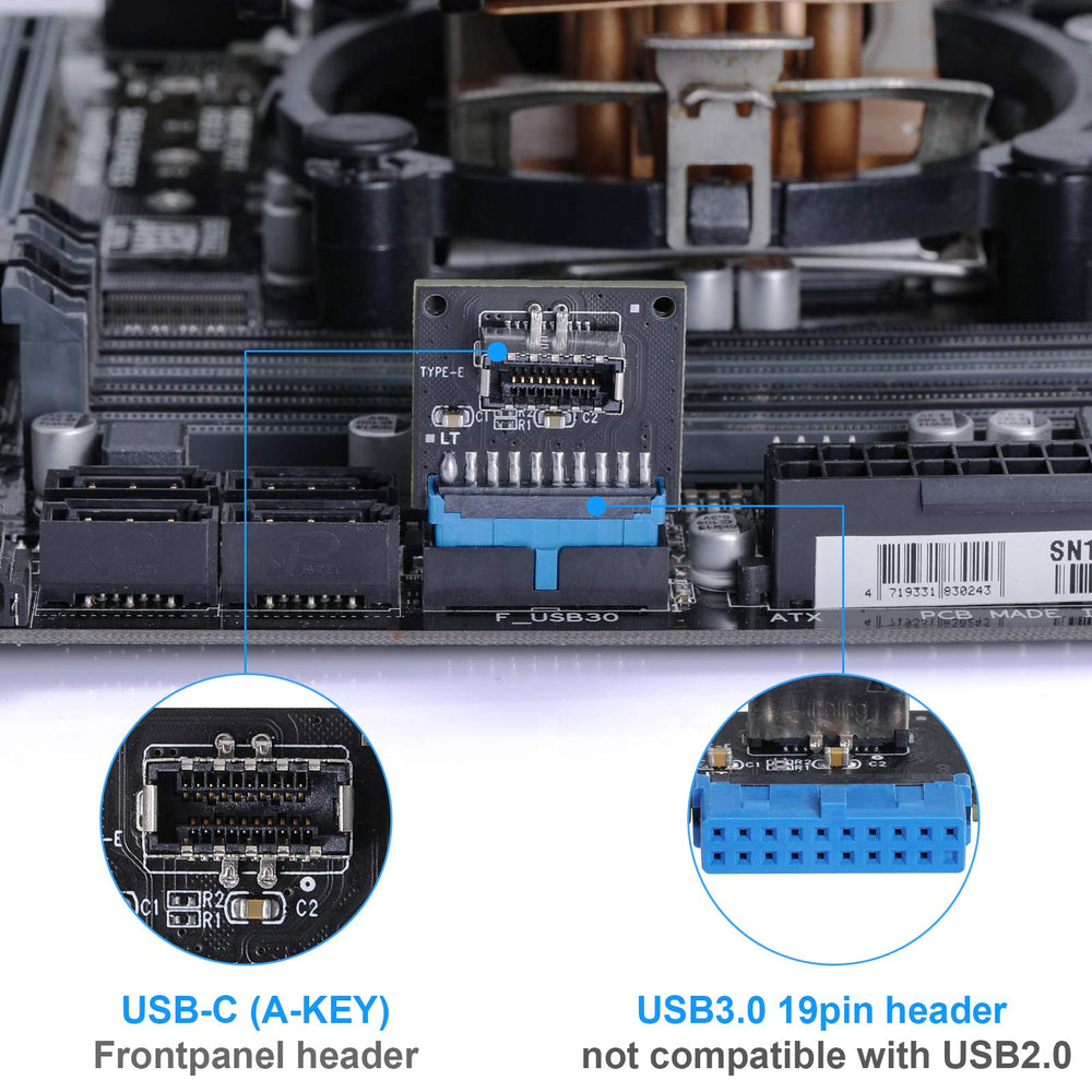 Computer Mainboard USB 3.0 Front 19PIN to 3.1 Type-C Front Panel Header Type-E Adapter 20 to 19 Pin Expansion Card