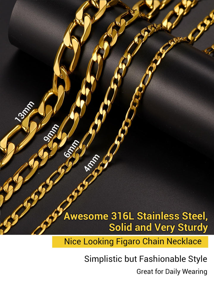 Figaro Gold Chain Link Necklace Neck Chains for Men 26 Inch Trendy Stainless Steel Necklaces