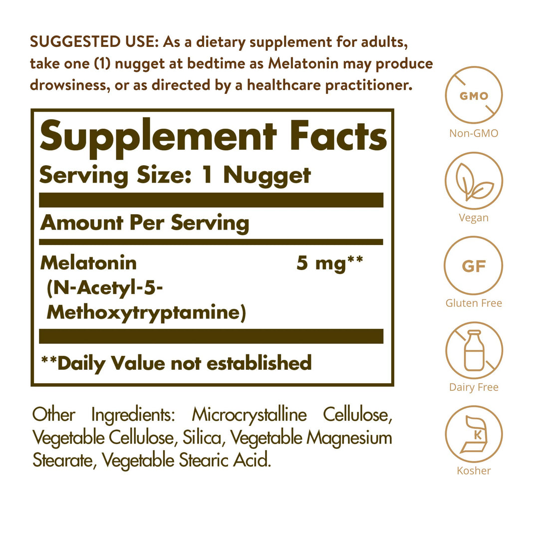 Solgar Melatonin 5 mg, 120 Nuggets - Helps Promote Rela