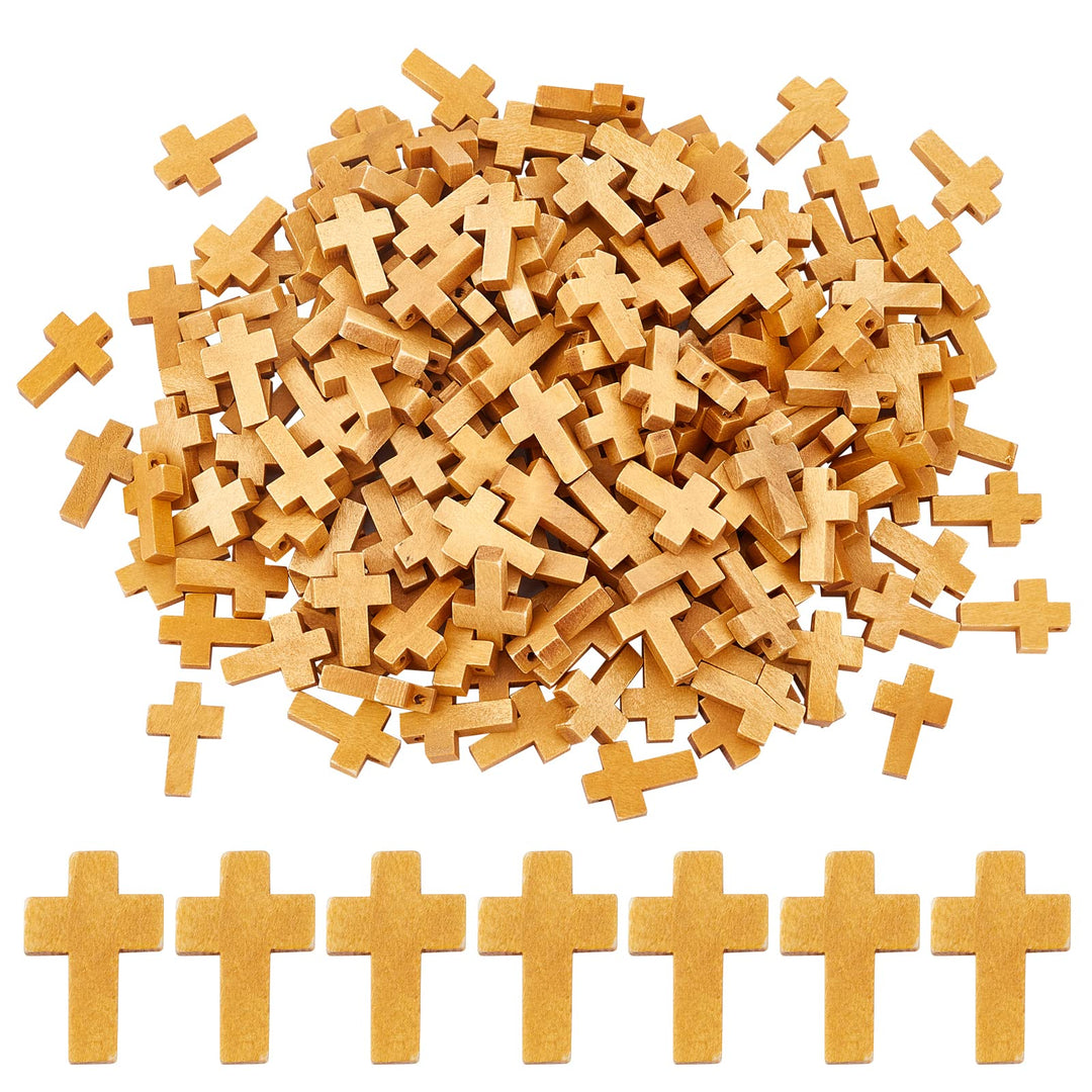 SUNNYCLUE 200Pcs Wood Cross Charm Pendants Natural Wooden Small Cross Charms Pendants with Hole for Party Favors Easter Holiday Necklace Jewelry Making DIY Craft Handmade Accessories 0.87 Inch, Camel