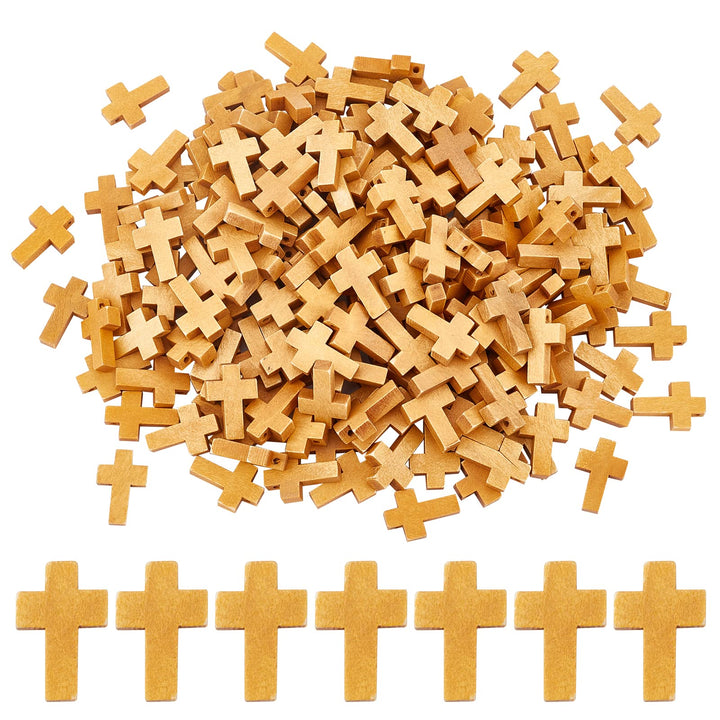 SUNNYCLUE 200Pcs Wood Cross Charm Pendants Natural Wooden Small Cross Charms Pendants with Hole for Party Favors Easter Holiday Necklace Jewelry Making DIY Craft Handmade Accessories 0.87 Inch, Camel