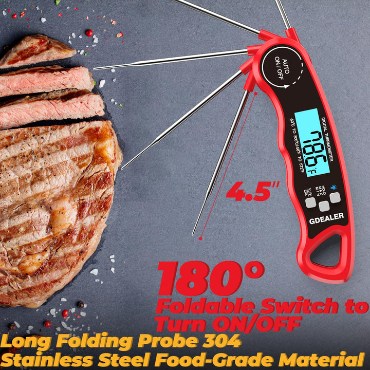 GDEALER Meat Thermometer Digital Food Thermometer Waterproof Ultra-Fast Instant Read Meat Thermometer for Grill Digital Meat Thermometer for Cooking Kitchen Thermometer with Backlight & Calibration