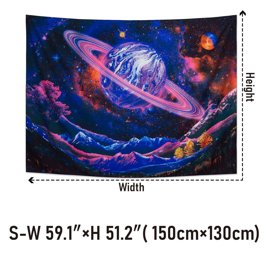 Blacklight Tapestry UV Reactive Planet Tapestry Galaxy Space Tapestry Trippy Mountain Tapestry Starry Sky Tapestry Wall Hanging for Home Decor(51.2x59.1)