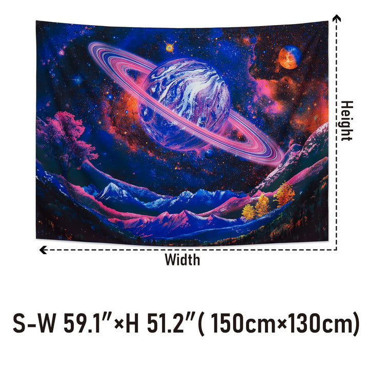 Blacklight Tapestry UV Reactive Planet Tapestry Galaxy Space Tapestry Trippy Mountain Tapestry Starry Sky Tapestry Wall Hanging for Home Decor(51.2x59.1)