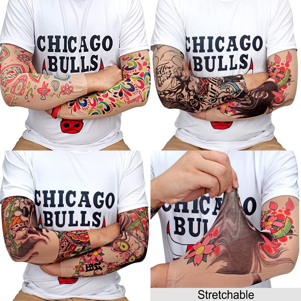 Tattoo Sleeves for Men, 6Pcs Arm Sleeves Fake Tattoos Sleeves to Cover Arms Sun Protection Sleeves Tattoo Sleeve Covers Tattoo Cover Up Sleeve Temporary Tattoo Sleeves for Men and Women (Set 5)