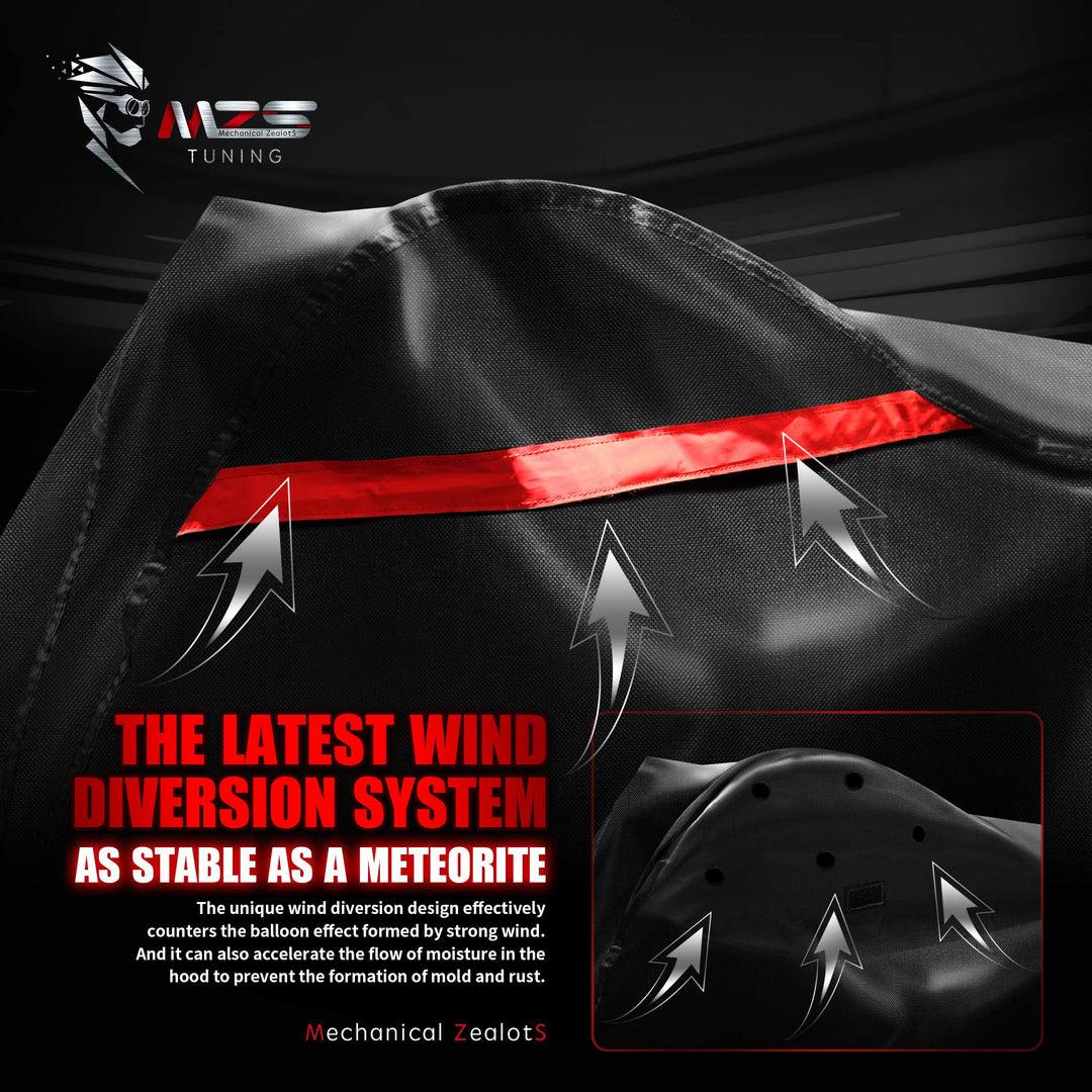 Motorcycle Cover - All Season Weather Outdoor Waterproof Protection fits up to 104 inch XXL Compatible Touring Bikes Choppers Cruiser - Night Reflective Tear Scratch Wind Proof Lock Holes