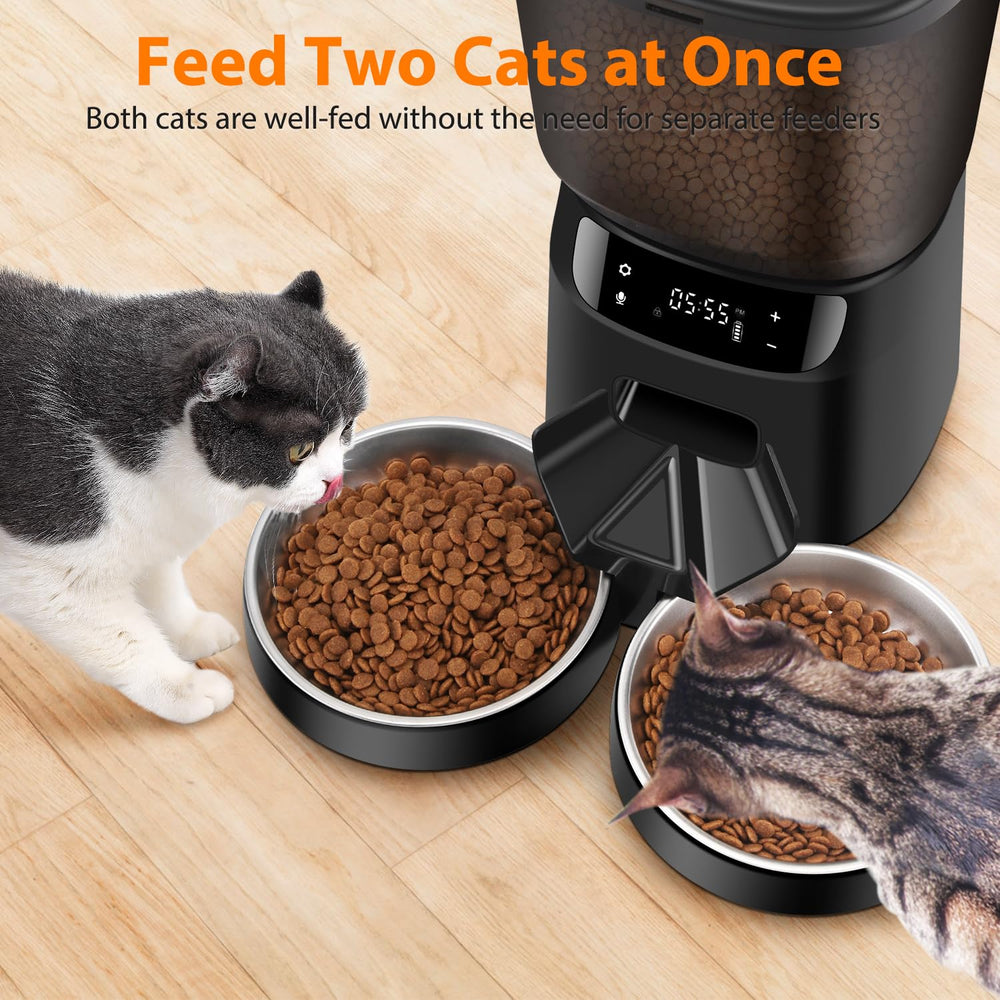 Upgraded Automatic Cat Feeder, KATALIC Clog-free 4L Cat Food Dispenser Sliding Lock Lid Storage Timed Feeder for Cat and Dogs with Voice Recorder, Programmable Meal & Portion