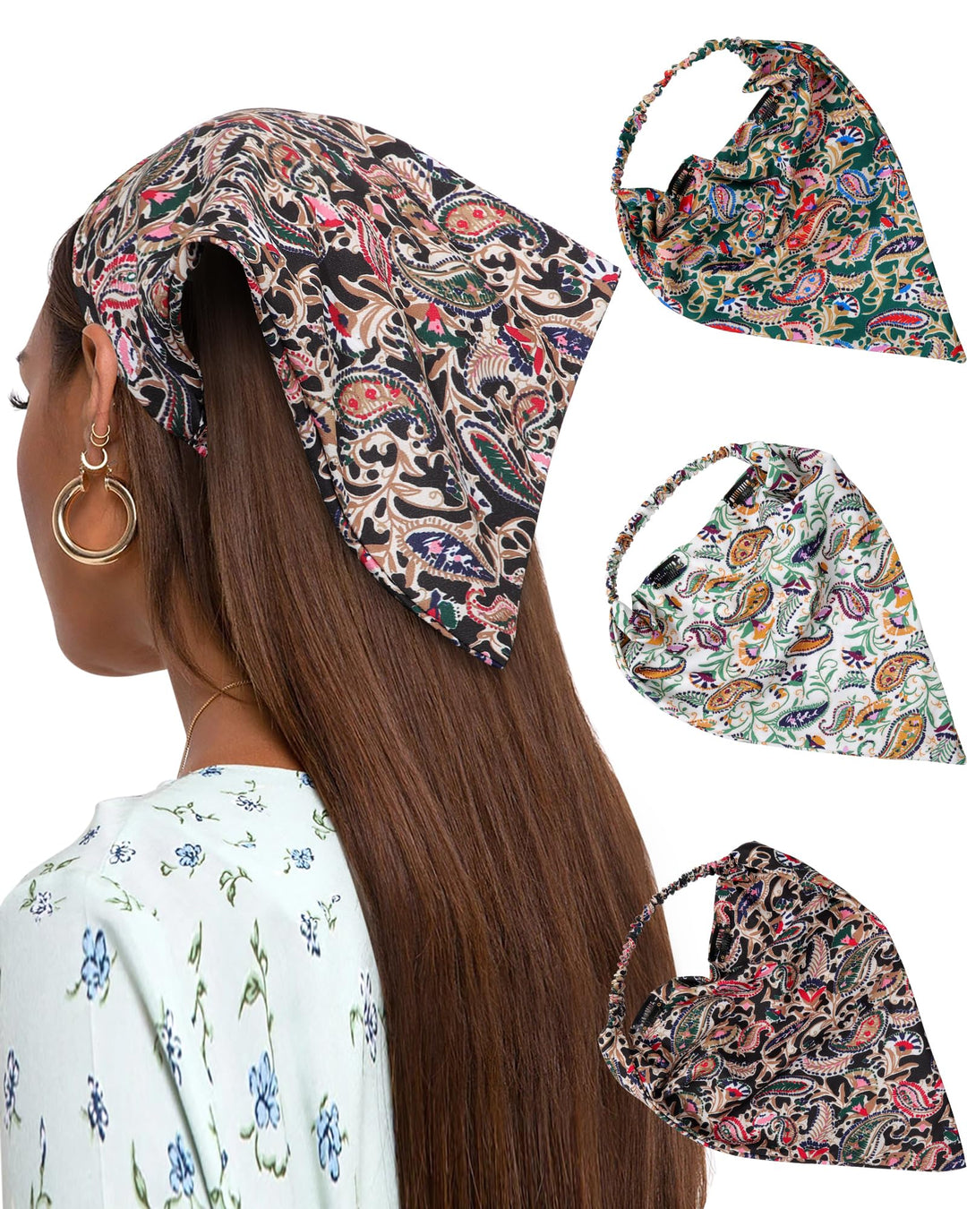 AWAYTR Hairband - 3PCS Chiffon Print Floral Hair Scarf 