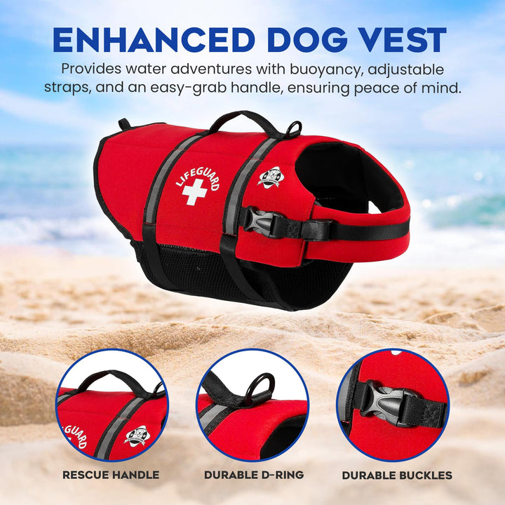 Dog Life Jacket - Keep Your Canine Safe with a Neoprene Life Vest for Swimming and Boating - Available in Different Sizes, Color and Design to Choose - Red, Medium