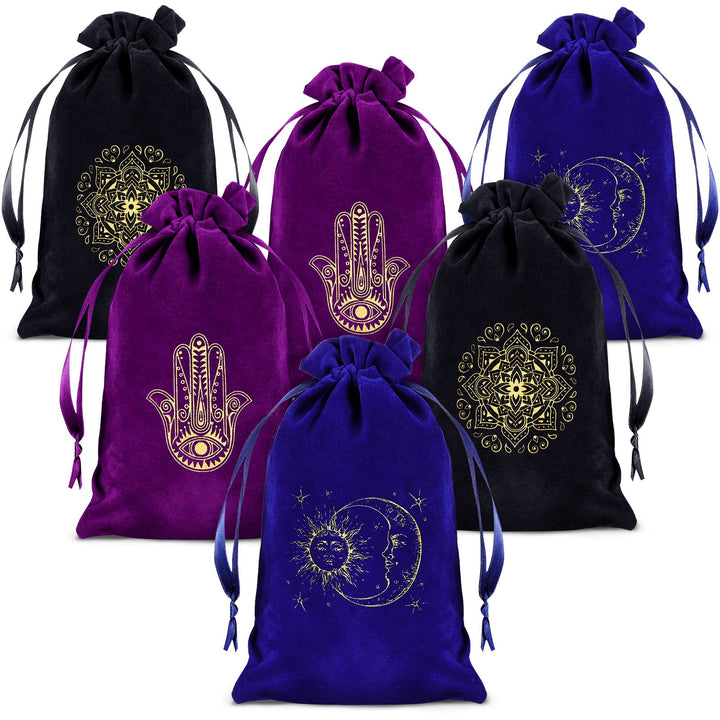 6 Pcs Tarot Cards Fabric Bag 6 x 9 Inch Jewelry Pouch Tarot Card Bag Dice Bag Tarot Card Holder Jewelry Bags Drawstring Hamsa Hand Gift Bags for Tarot Cards (Mixed Colors,Classic Style)