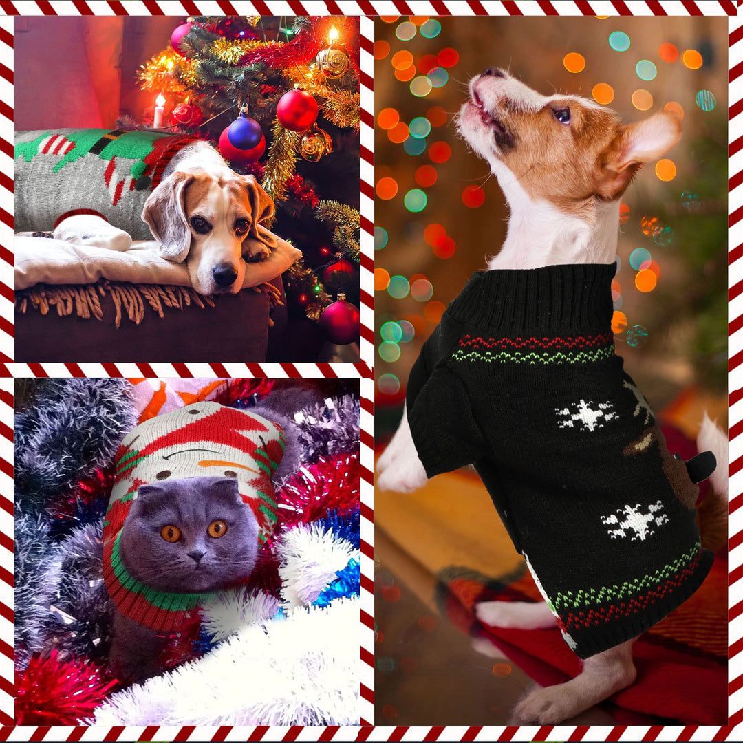 4 Pieces Christmas Santa Dog Sweaters Puppy Knitted Sweaters Holiday Pet Clothes with Reindeer Snowman Elf Elk Patterns for Dog Puppy Cat (Small)