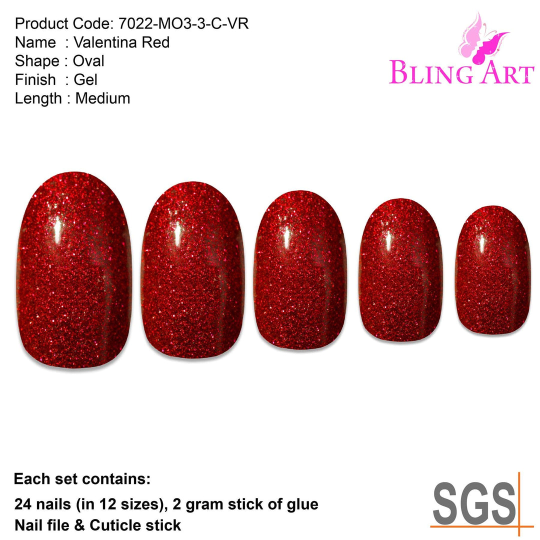 Oval False Nails Fake Acrylic Gel Red Full Cover 24 Medium Tips Glue