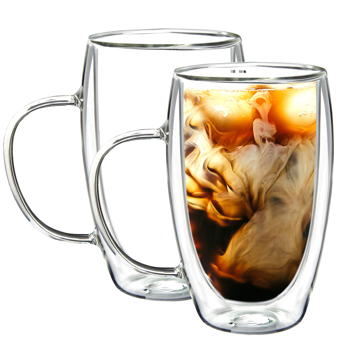 2 Pack Glass Coffee Cups, Double Wall Thermo Insulated Coffee Cups, Glass Coffee Mugs (15 Ounce)
