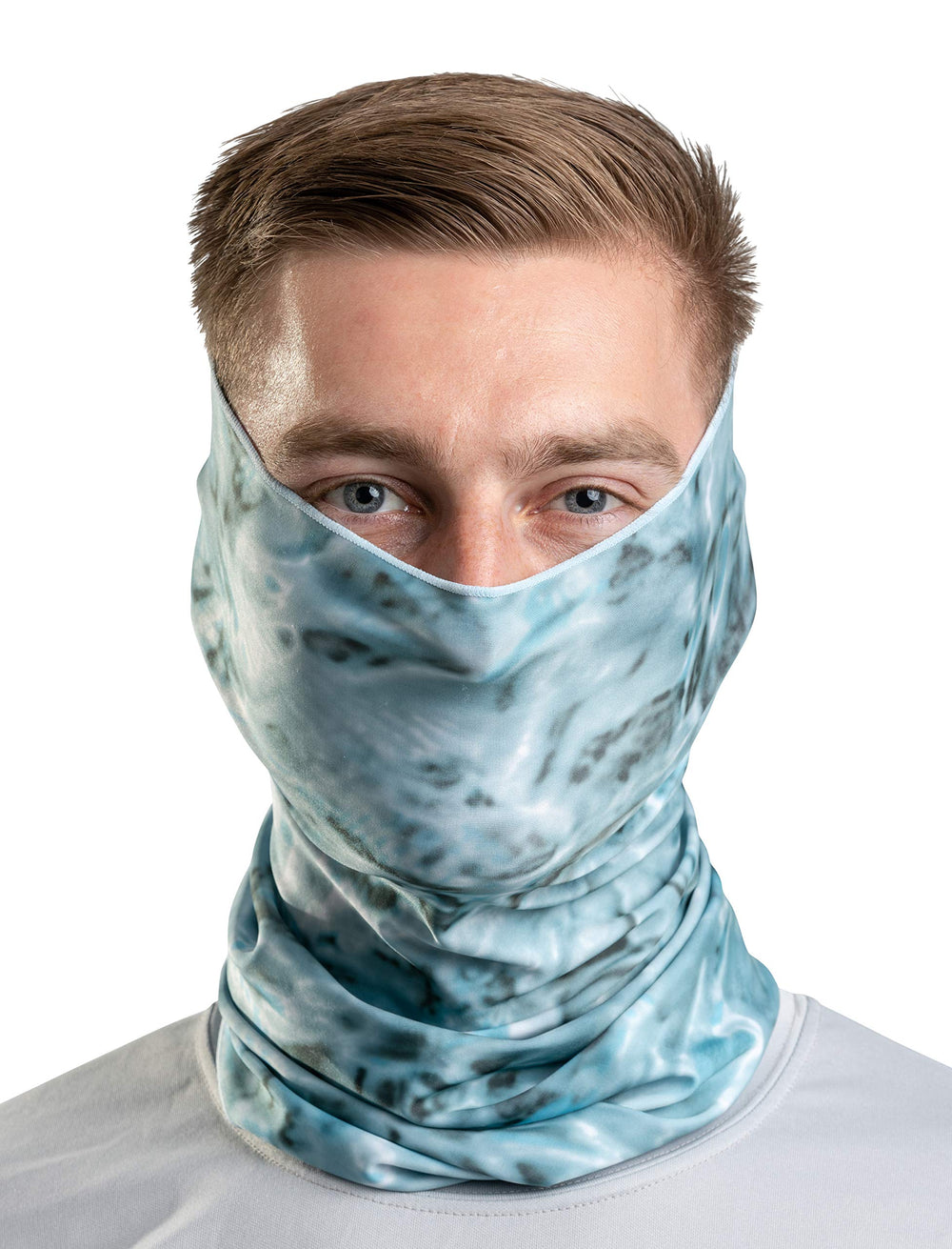 Hunting Fishing Mask Camo Multipurpose Face Tube Wind Sun Protection Shield Bandana Youth to XL Headband Gaiter, Aqua Sky, M
