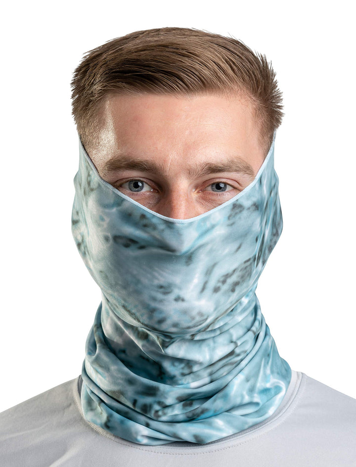 Hunting Fishing Mask Camo Multipurpose Face Tube Wind Sun Protection Shield Bandana Youth to XL Headband Gaiter, Aqua Sky, M
