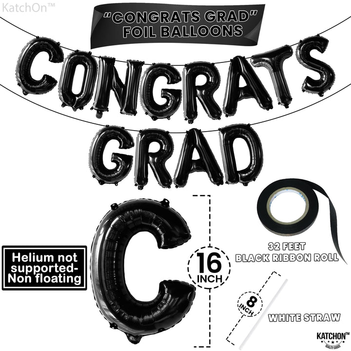 , Black Congrats Grad Balloons - 16 Inch | Congrats Grad Banner Balloons for Graduation Decorations Class of 2024 | Congratulations Balloons for Graduation Balloons Class of 2024 Decorations