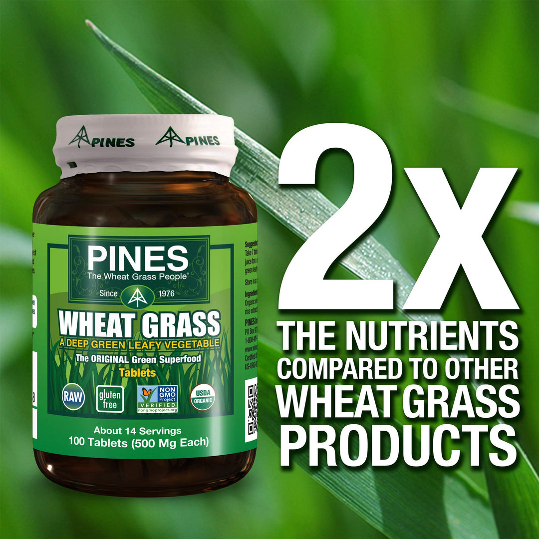 Pines Organic Wheat Grass 500 Mg Tablets, 100 Count