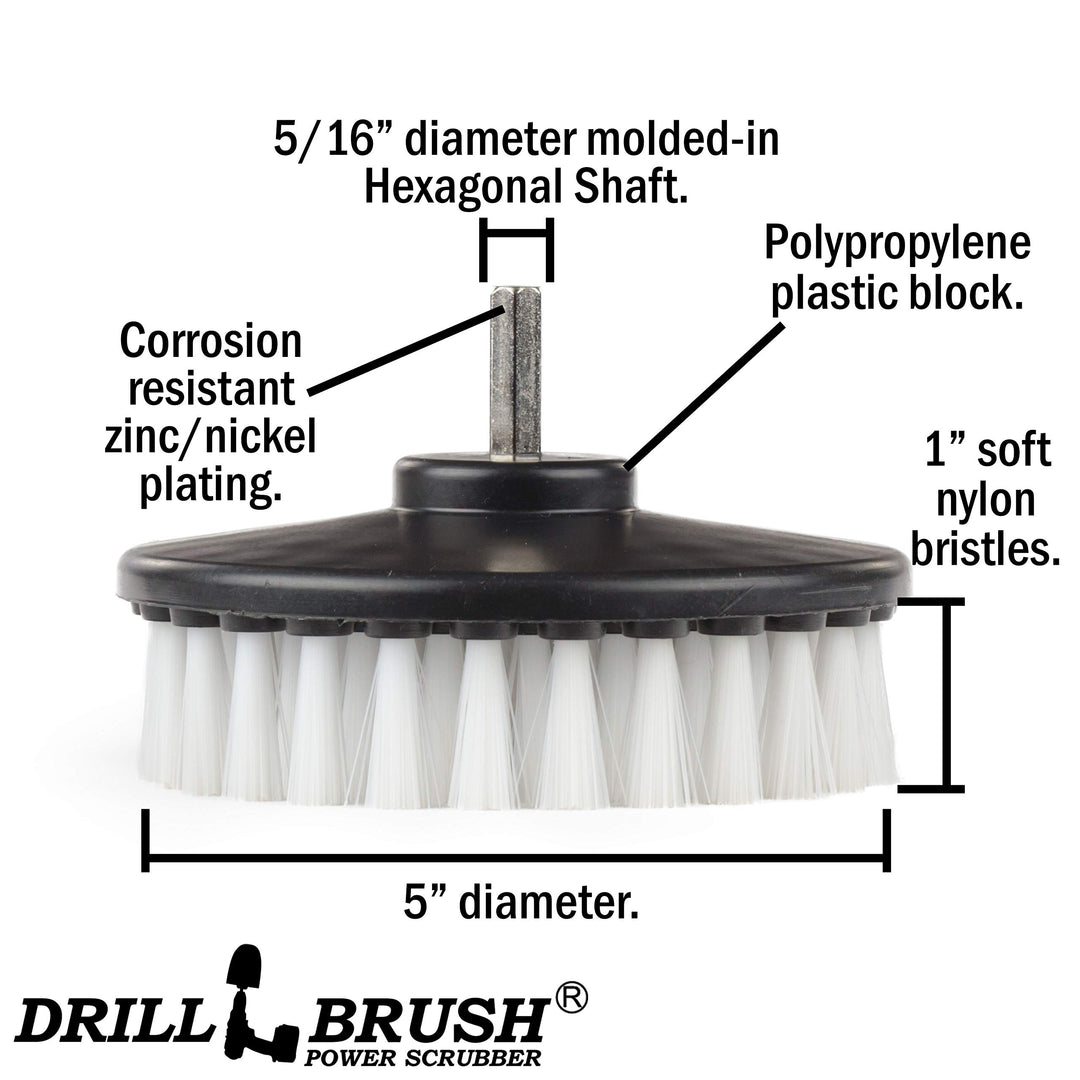 Softer Bristle Scrub Brush 5 Round with Power Drill Att