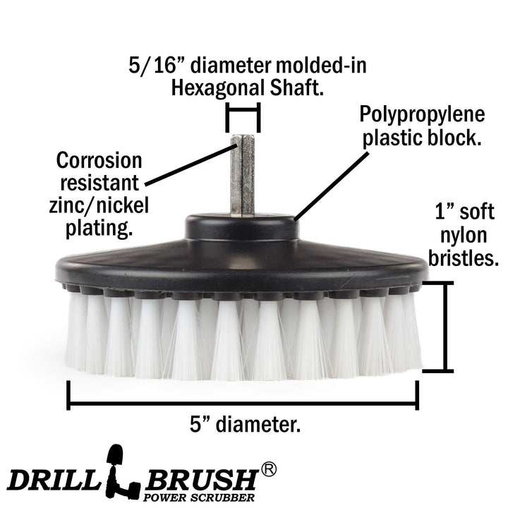 Softer Bristle Scrub Brush 5 Round with Power Drill Att