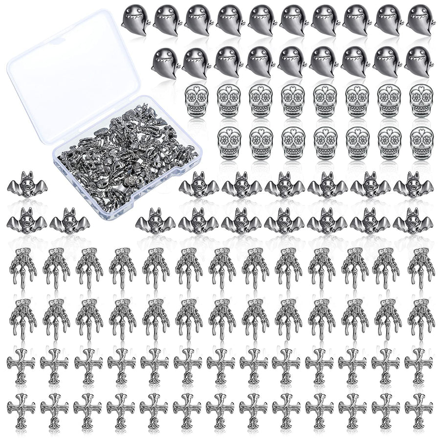 100 Pieces 3D Nail Art Charms Skull Ghost Bat Skeleton punk Hand Shape Nail Charms Halloween Metal 3D Nail Art Vintage Alloy Nail Decor for DIY Halloween Nail Tip Cellphone Crafts (Gun Black)
