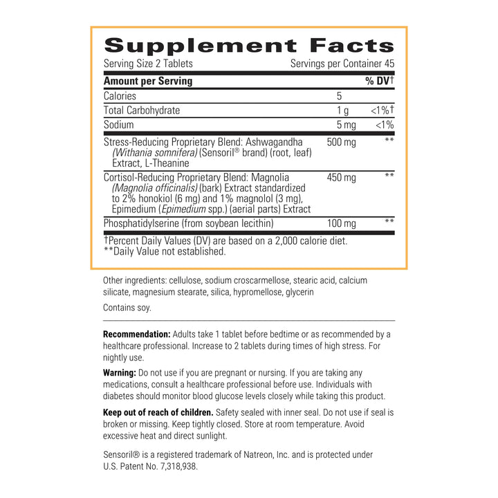 - Cortisol Manager - Supplement with Ashwagandha and L-Theanine - Supports Relaxation &amp; Calm* - 90 Tablets