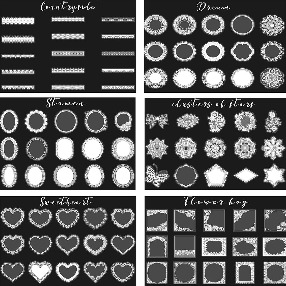 180 Pcs Transparent Lace Sticker Pack,PET Transparent Photo Frame Decorative Stickers for Scrapbooking Diary Planner Album Diary Notebook DIY Decoration(6 Packs)