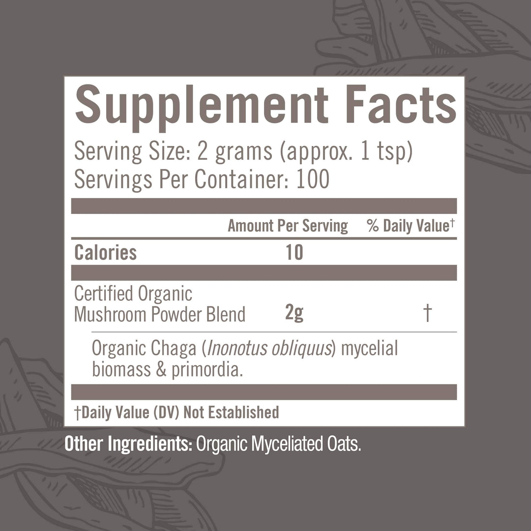 Chaga Organic Mushroom Powder, 7.05 Ounce Pouch, 100 Servings, US Grown, Sacred Antioxidants &amp; Immune Support, Superfood Mushroom Supplement